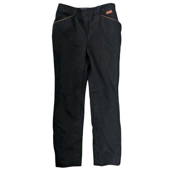 Vintage 90s Ralph Lauren Leather Trim Pants Women 6 Black Camel Tan Trousers - Picture 1 of 13